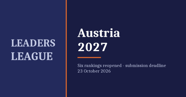 Leaders League Austria 2027 – six rankings reopened, submission deadline 23 October 2026