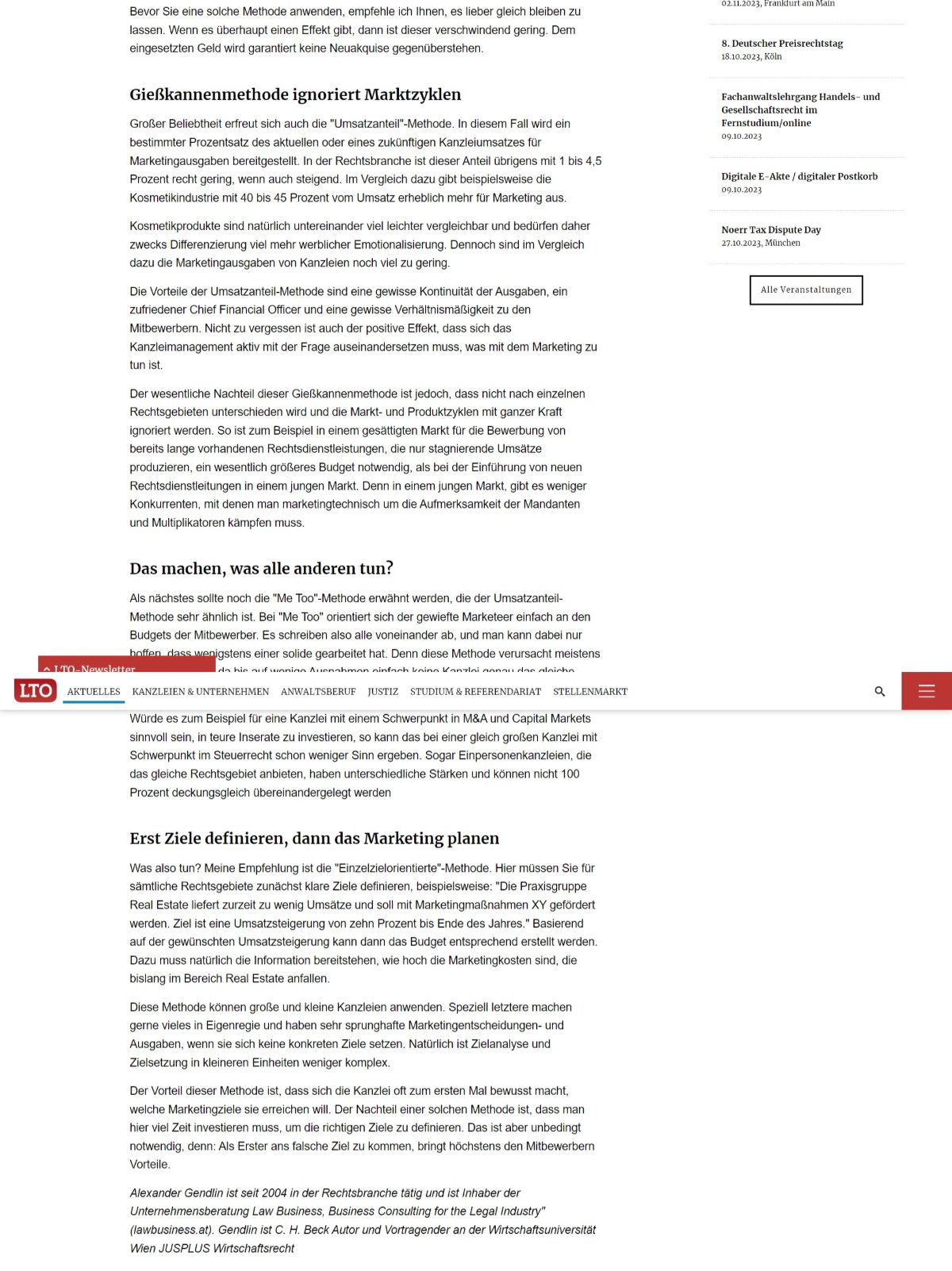 Guest article by Alexander Dillinger on LTO.de about law firm marketing budgets, page 2 of 3