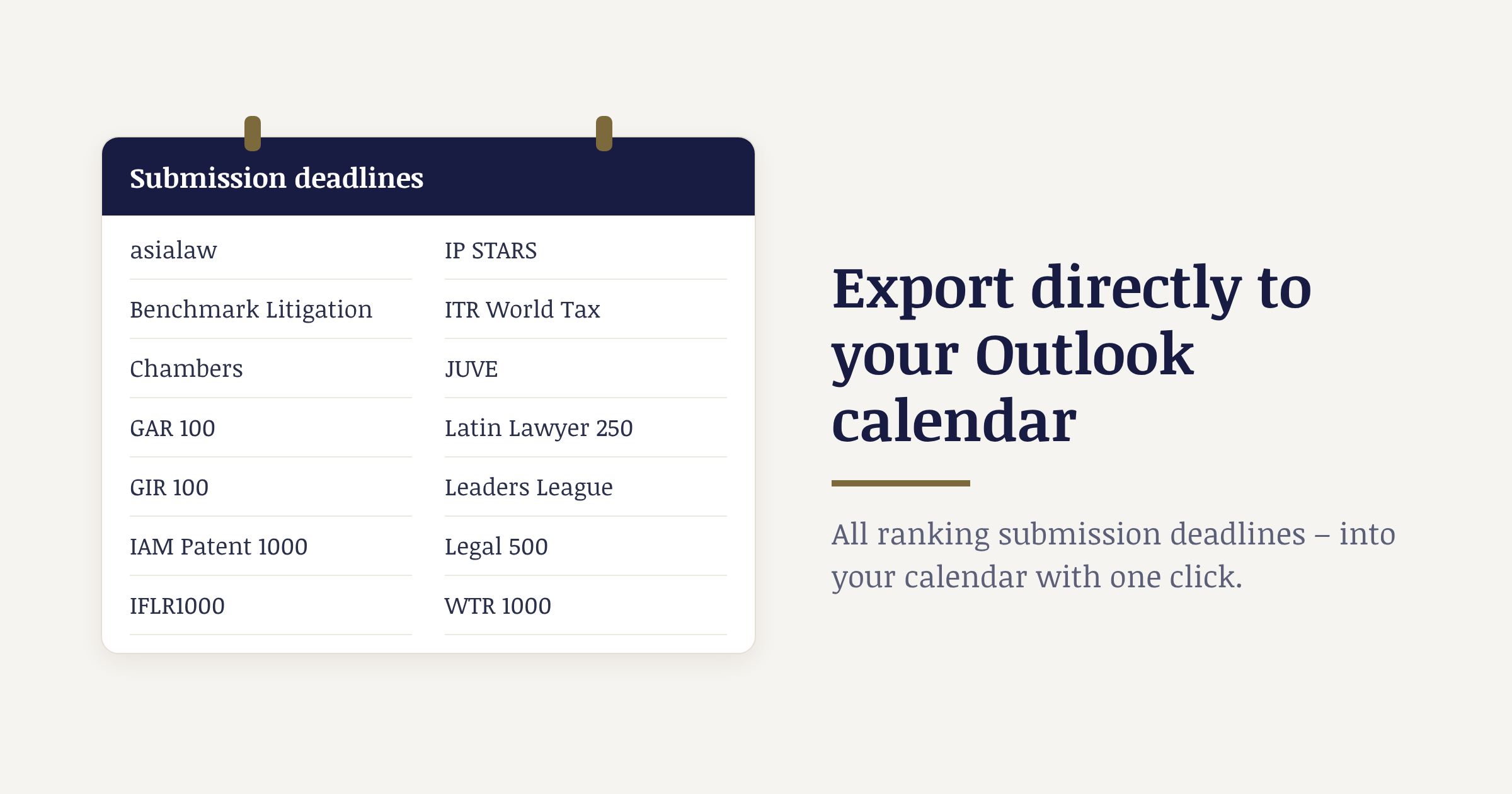 Add every directory deadline to your Outlook calendar with one click